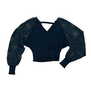 En Crème Black Lace Back Sleeve Sweater Top Whimsigoth Sz S Fairycore NEW Smock